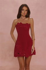 Style Expression Strapless Embroidered Mini Dress Deep Cherry Red