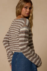 Windermere Ivory & Brown Striped Cardigan Sweater