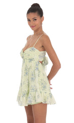 Green Floral Twist-Front Babydoll Dress
