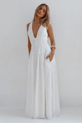LEONORA DEEP V CORSET MAXI DRESS - WHITE