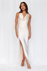 The Loretta Cowl Satin Maxi Dress Pearl