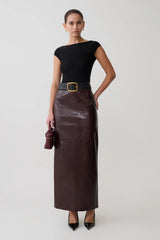 Croc Faux Leather Midi Skirt - Merlot