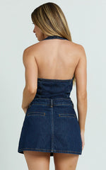 Mid Waisted Recycled Denim Skort in Indigo Wash