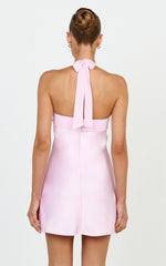 Satin Halter Sweetheart Neck Dress in Pink