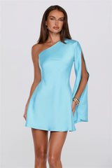 Pearl Radiance One Shoulder Satin Mini Dress Blue