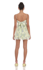 Green Floral Twist-Front Babydoll Dress