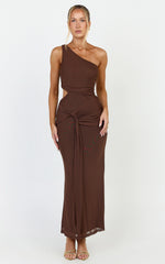 Knot Detail Cut Out Mesh Midi Dress in Chocolate