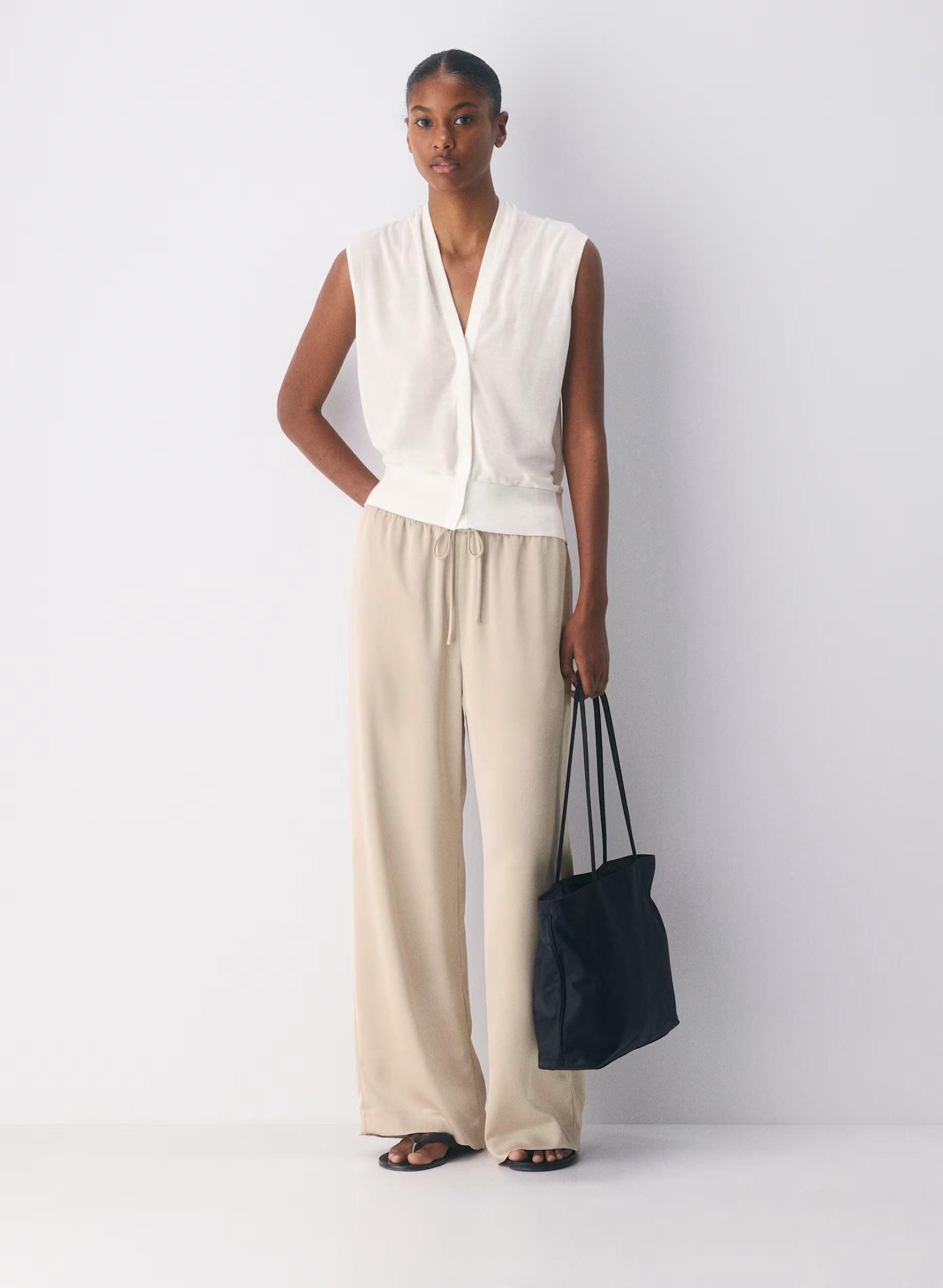 Japanese double satin relaxed wide-leg pull-on pants