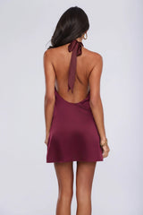 Exclusive Parties Halter Satin Mini Dress Burgundy
