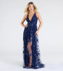 Nina Strappy A-Line Floral Tulle Formal Dress