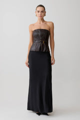 Faux Leather Boned Corset - Dark Chocolate