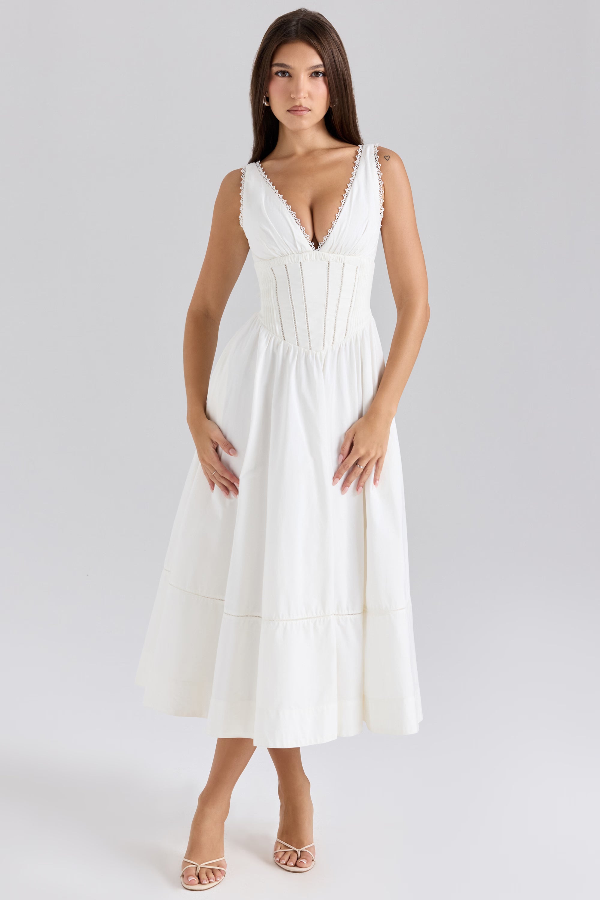 white stretch cotton midi sundress