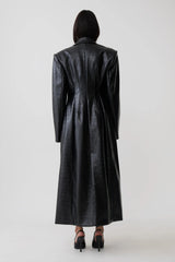 Croc Faux Leather Coat - Black