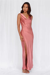 The Loretta Cowl Satin Maxi Dress Rose