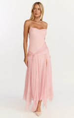 Idris Maxi Dress - Cowl Neck Draped Sash Godet Dress In Soft Pink
