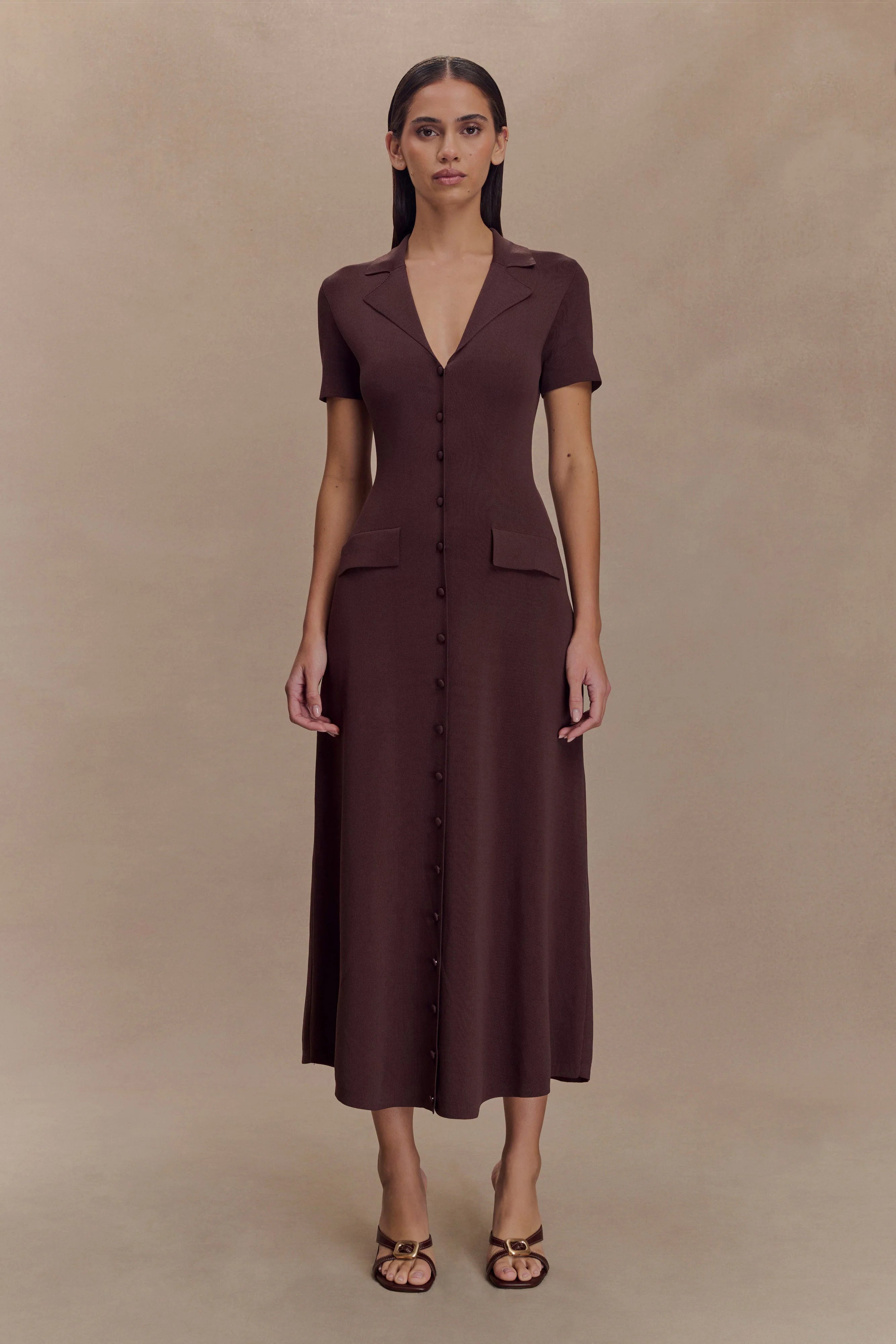 Pearson Short Sleeve Knit Midi Dress - Chocolate