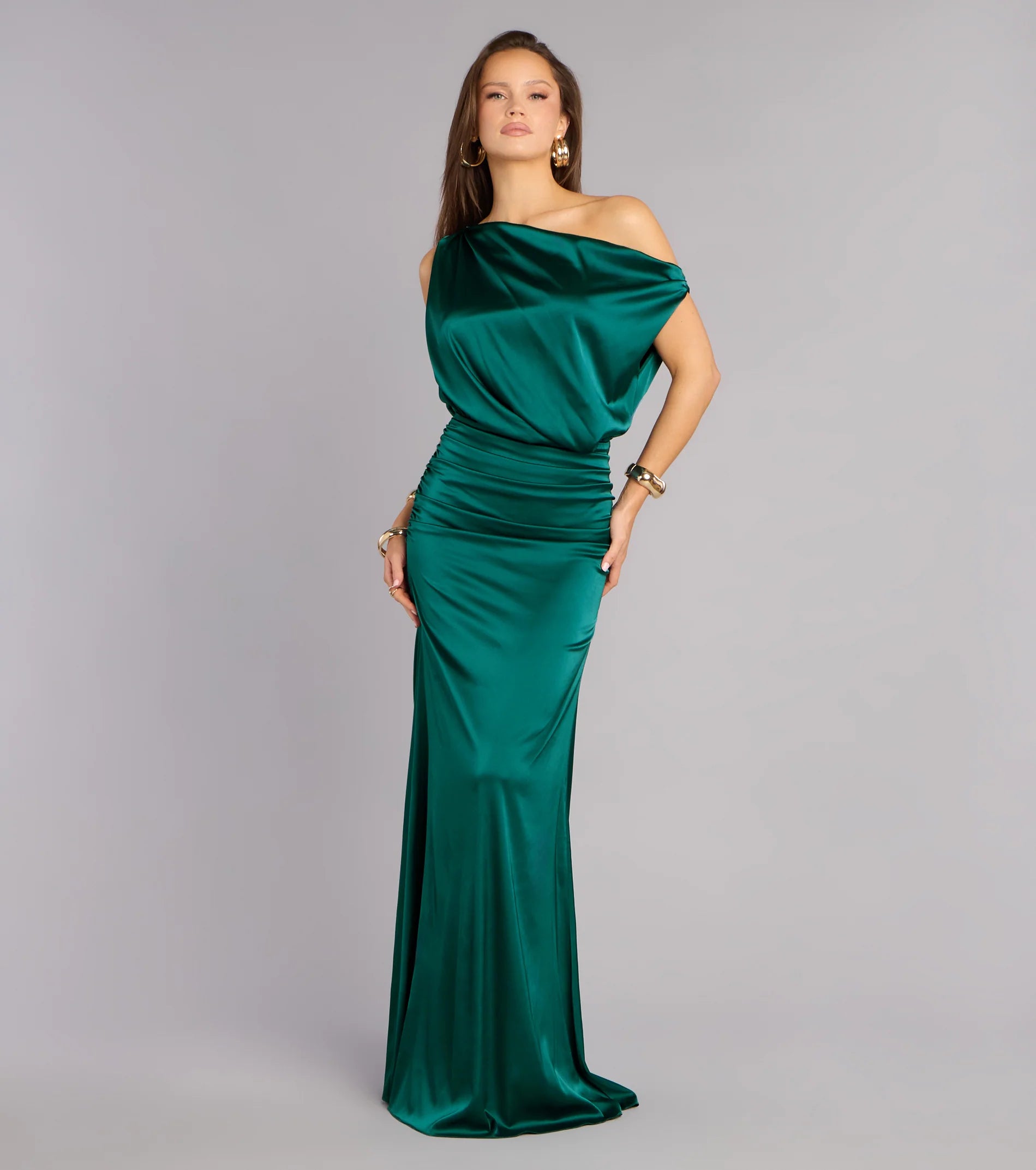 Clare Satin Off-The-Shoulder Mermaid Dress