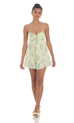 Green Floral Twist-Front Babydoll Dress