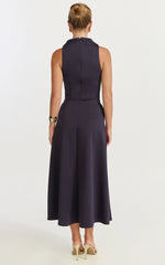 High Neck A Line Dress in Navy