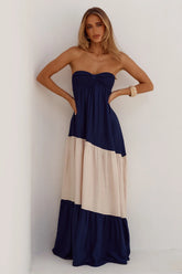VITTORIA STRAPLESS MAXI DRESS - NAVY/CREAM