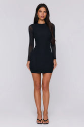 Shine Like Stars Mesh Long Sleeve Mini Dress Black