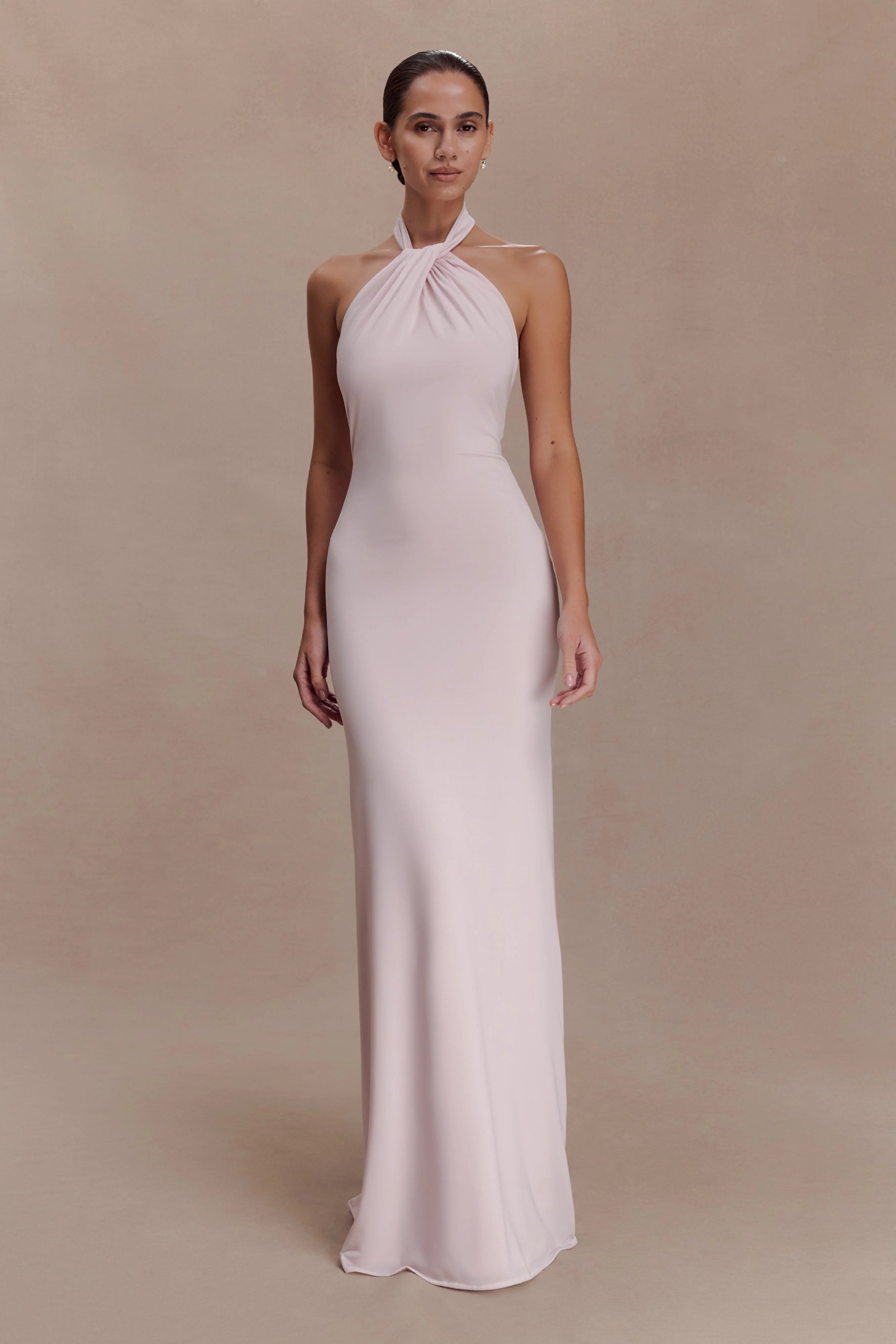 Elyna Slinky Halter Maxi Dress - Pale Pink