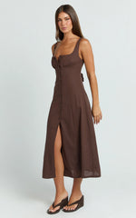 Button Front Tie Back Dress in Chocolate