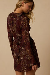 Cal Brown Floral Mini Wrap Dress