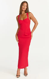 V Neck Corset Top Bodycon Dress in Red