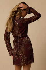 Cal Brown Floral Mini Wrap Dress