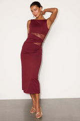 Klea Burgundy Lace Cutout Column Midi Dress