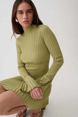Pointelle Knit Mini Dress - Olive