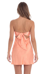 Satin Strapless Twist Cutout Dress in Orange