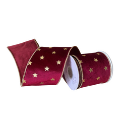 Mulled Burgundy Stars Velvet Ribbon 4 x 5yd