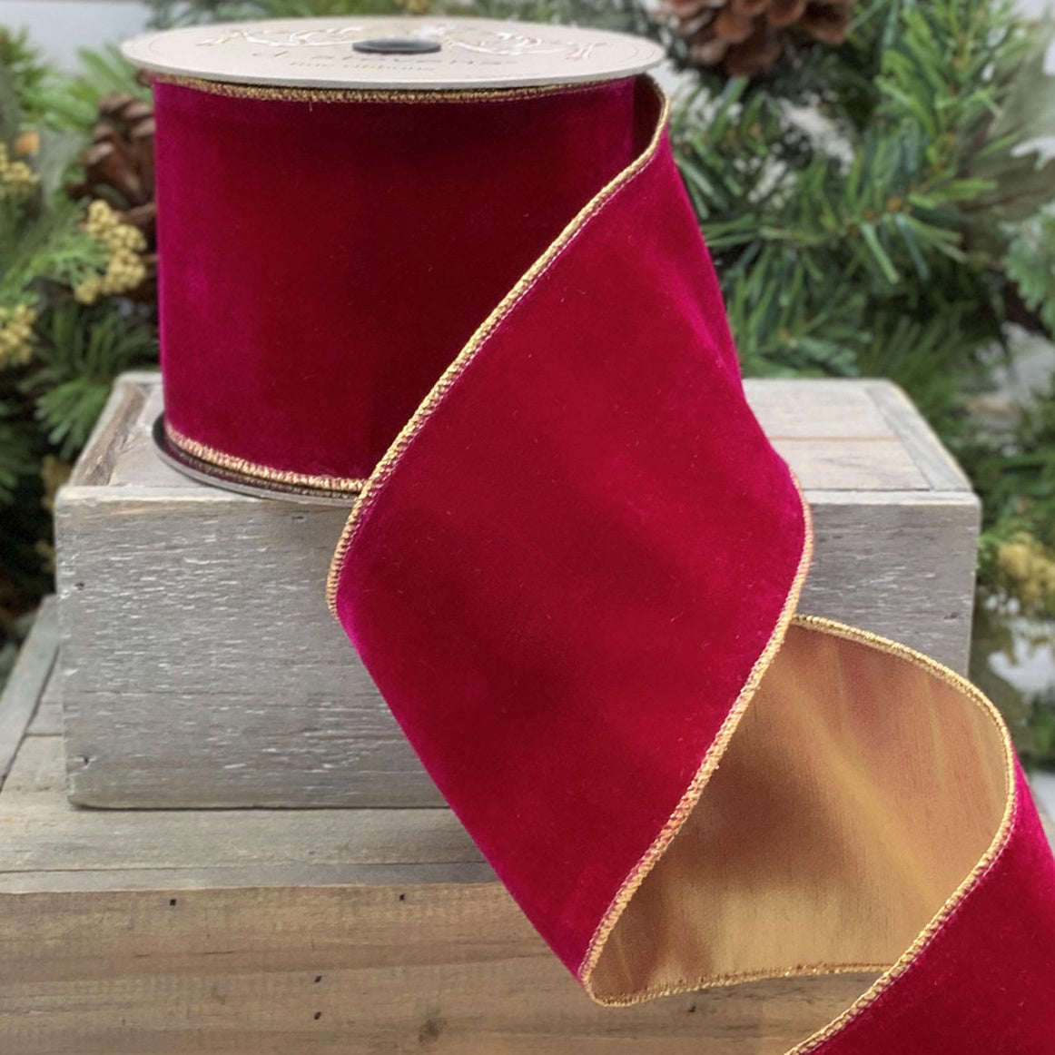 Fuchsia Vintage French Velvet Ribbon 4 x 10yds