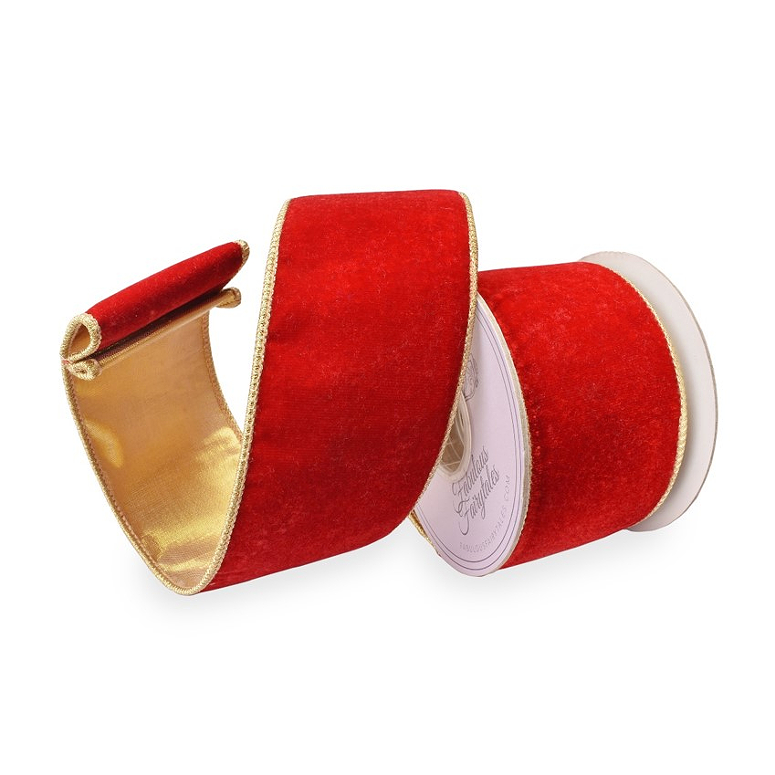 Red Velvet Gold Back Ribbon 2.5 x 5yd