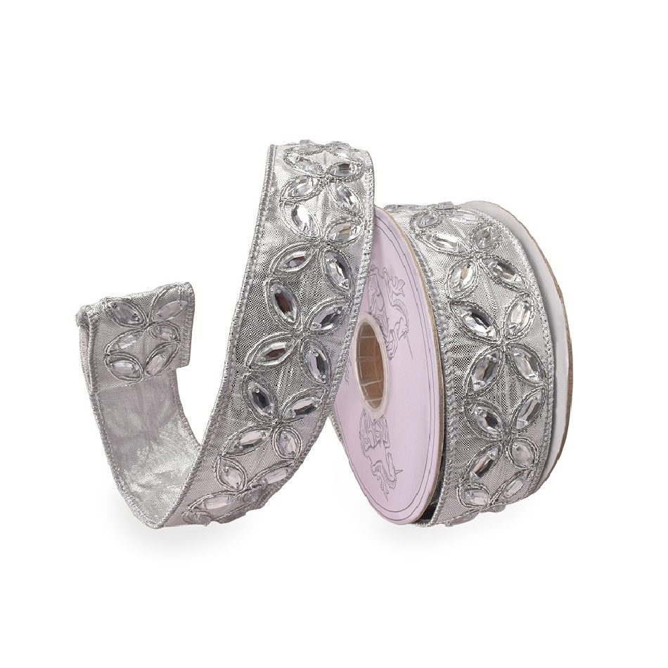 Silver Crystal Quatrefoil Ribbon 1.5 x 5yd