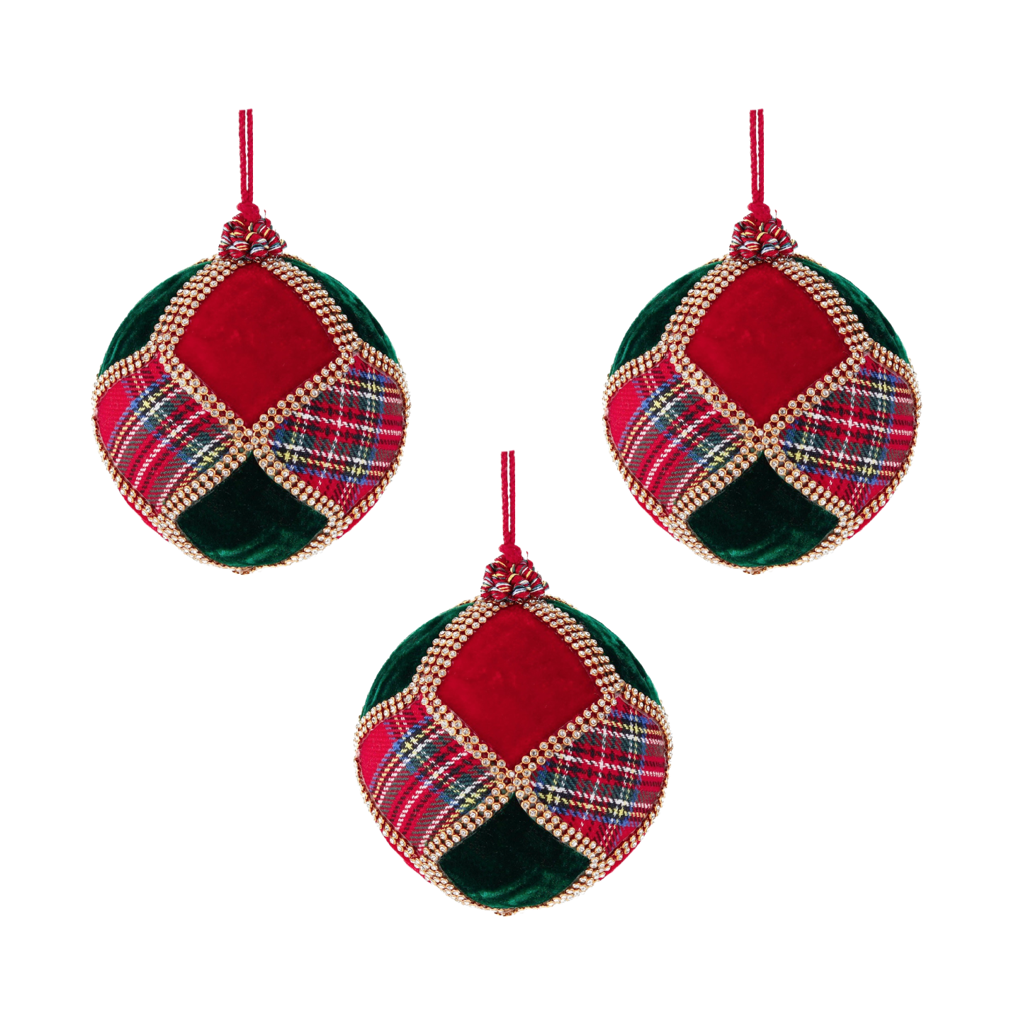 Highland Tartan Velvet Jewel Net Baubles 12cm (Set of 3)