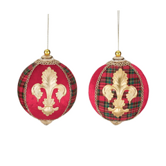 Highland Tartan Velvet Fleur De Lis Ball 12cm (Set of 2)