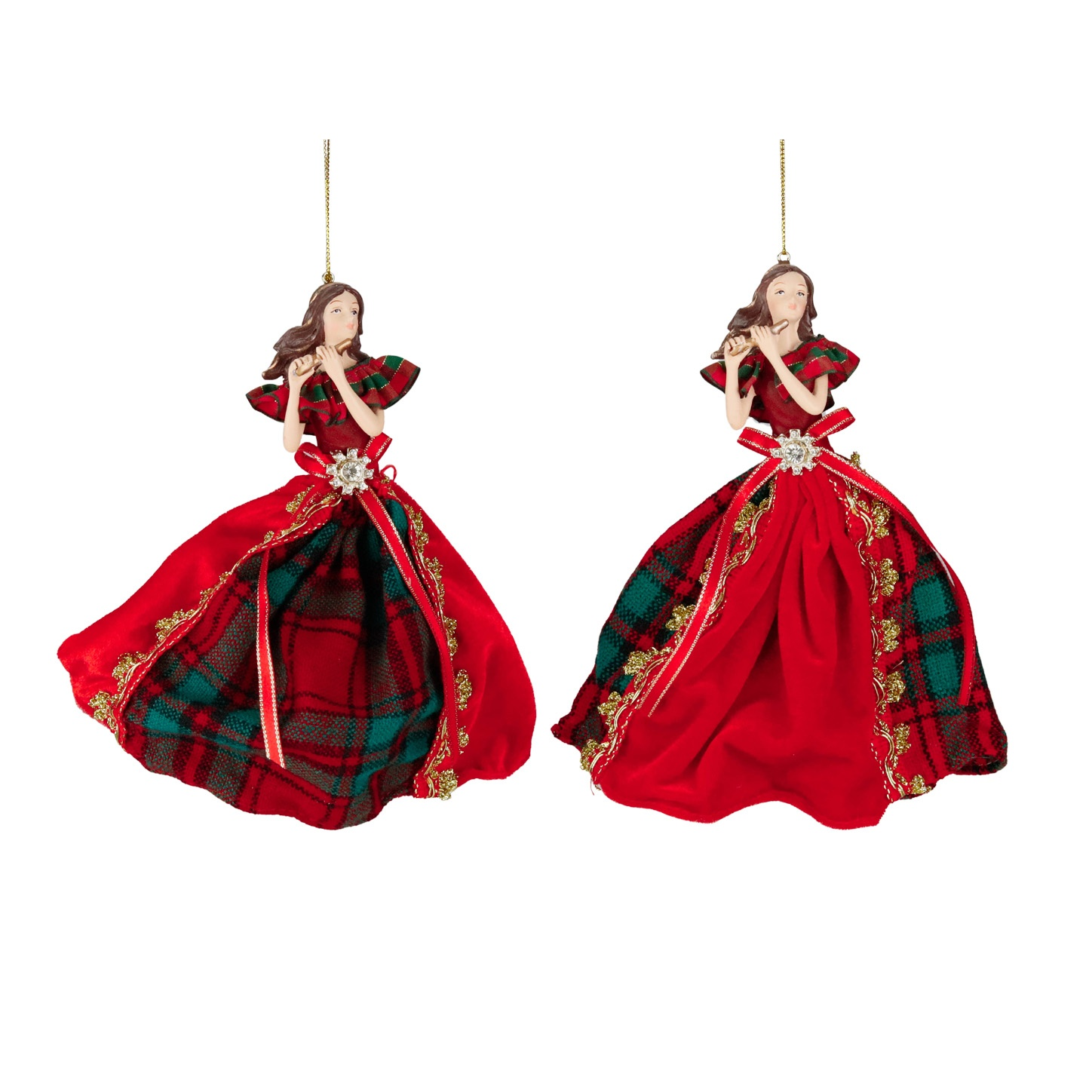 Highland Tartan Flute Player Ornaments 23cm (Set of 2)