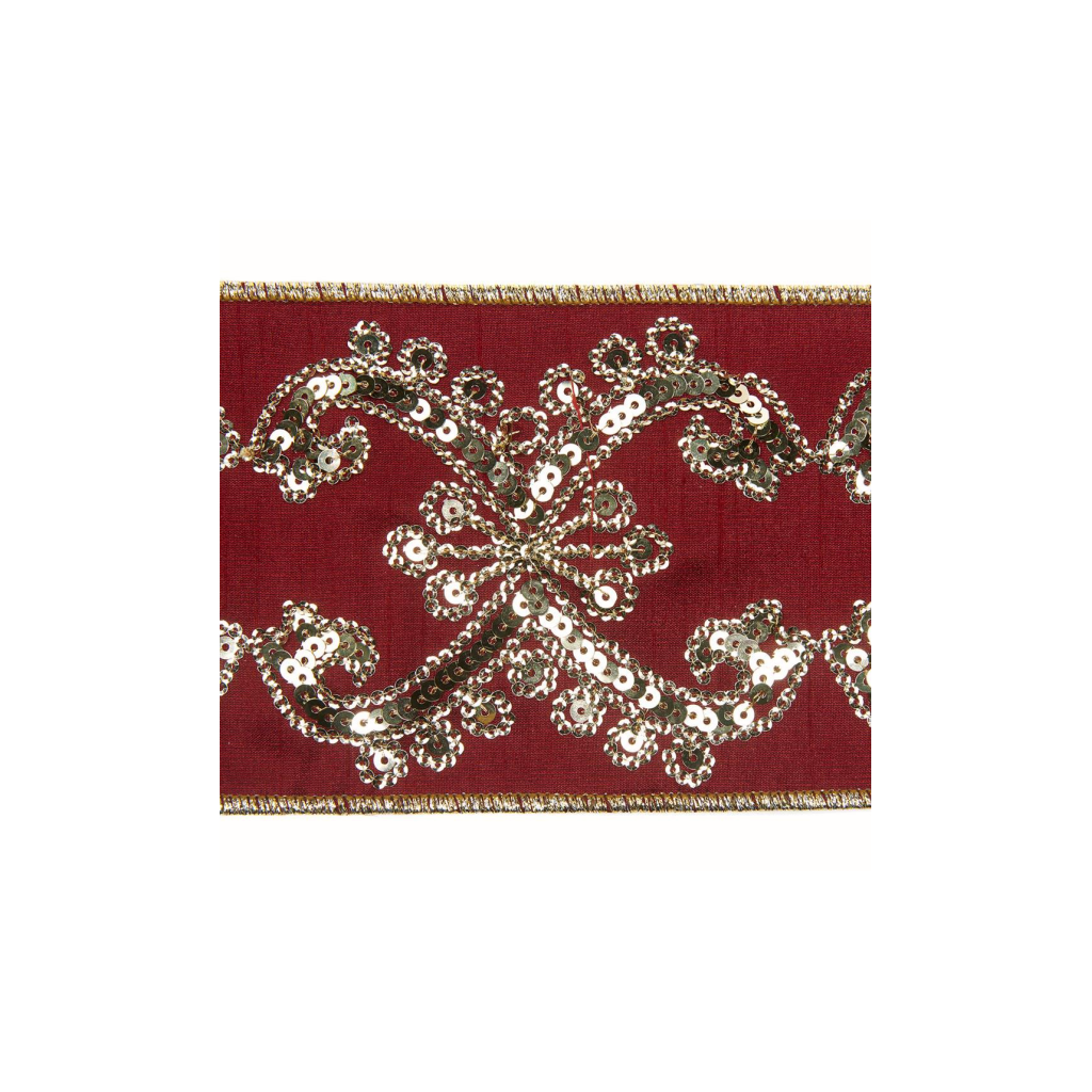 Burgundy Damask Sequin Ribbon 4 x 5yds