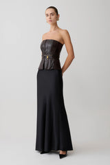 Faux Leather Boned Corset - Dark Chocolate