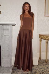 ODINA SQUARE NECK MAXI DRESS - CHOCOLATE