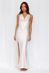 The Loretta Cowl Satin Maxi Dress Pearl