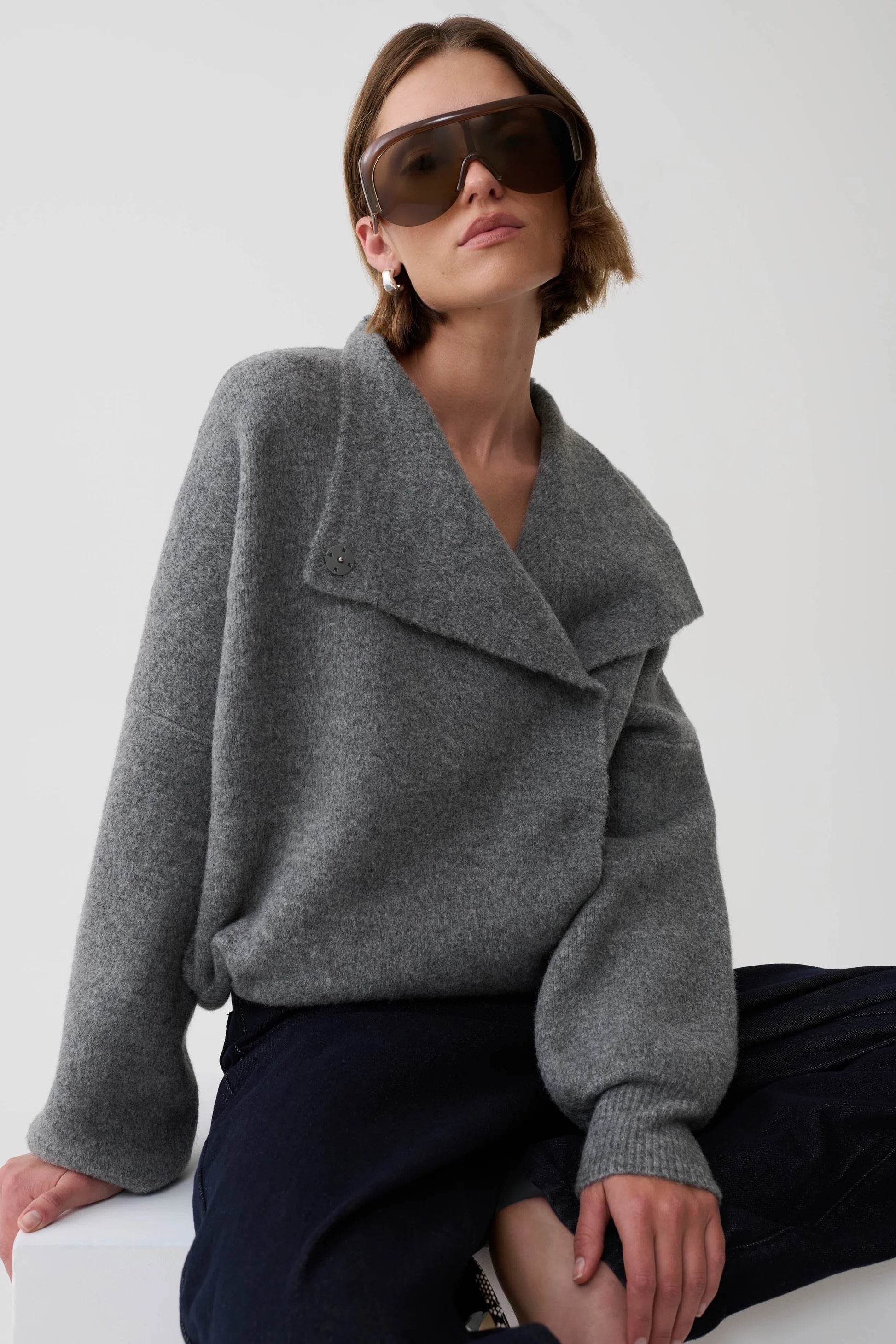 Blouson Knit Cardigan - Charcoal