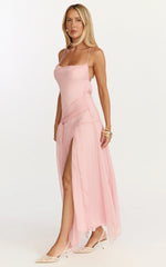 Idris Maxi Dress - Cowl Neck Draped Sash Godet Dress In Soft Pink