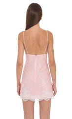Lace Sequin Mini Dress in Pink