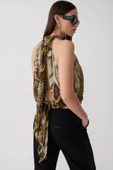 Tie Back Chiffon Sleeveless Top - Snake Print