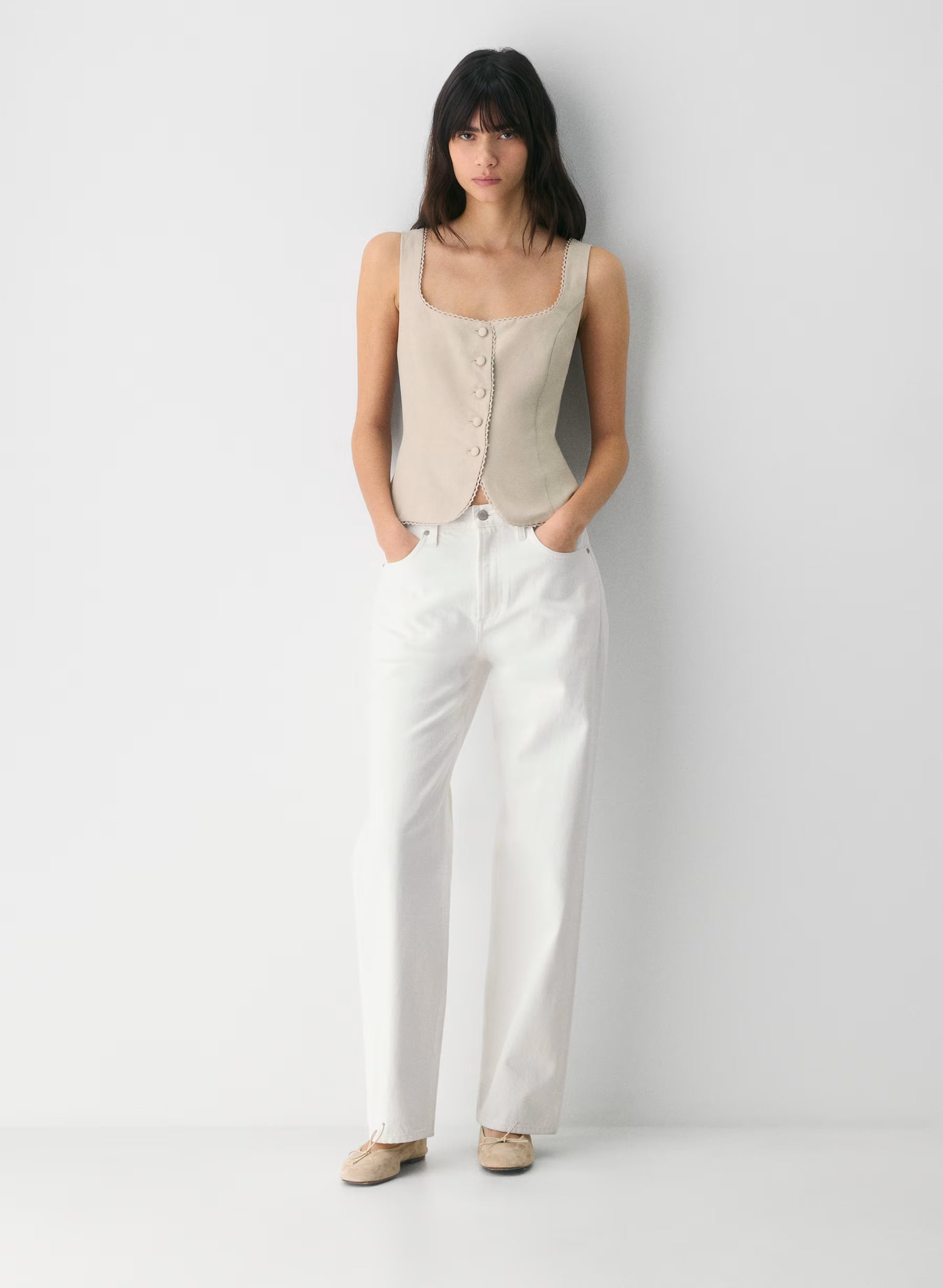 Linen bustier with a square neckline