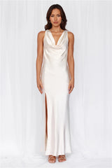 The Loretta Cowl Satin Maxi Dress Pearl